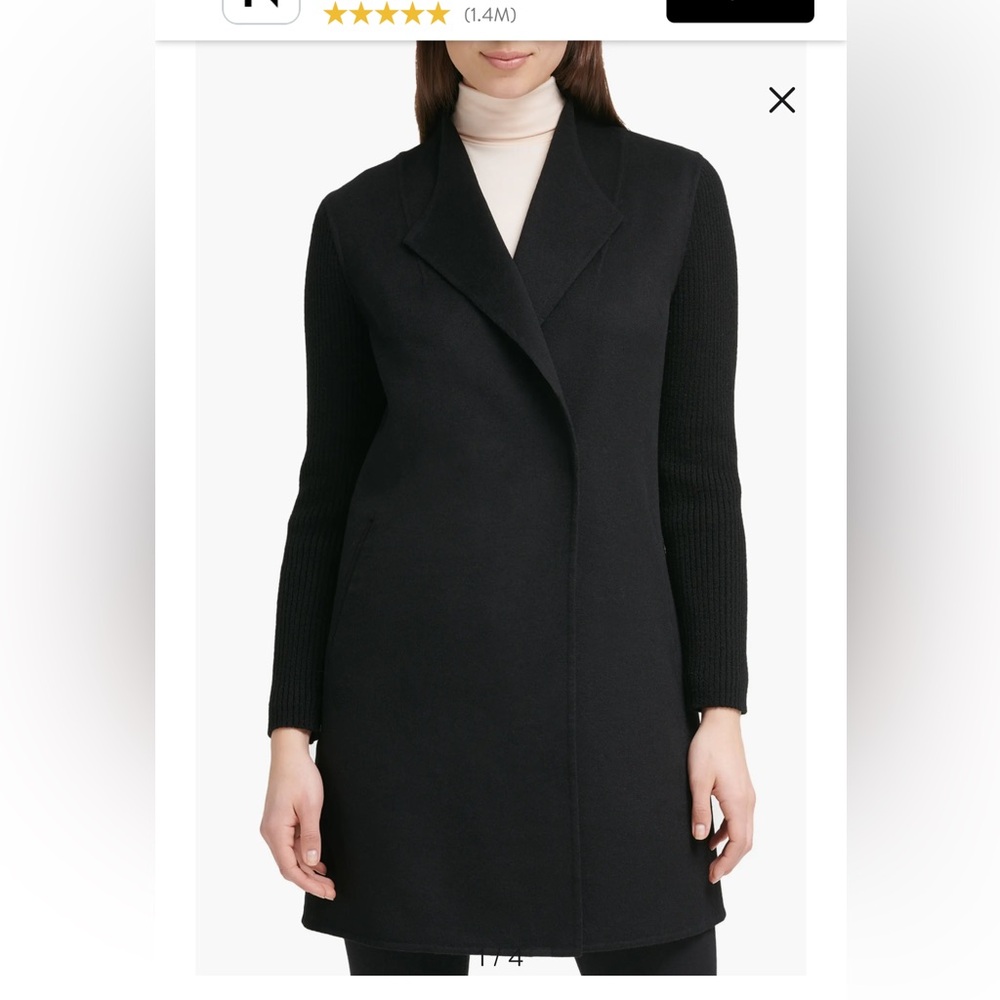 Kenneth Cole New York Black Long Coat with Ribbed Sleeves